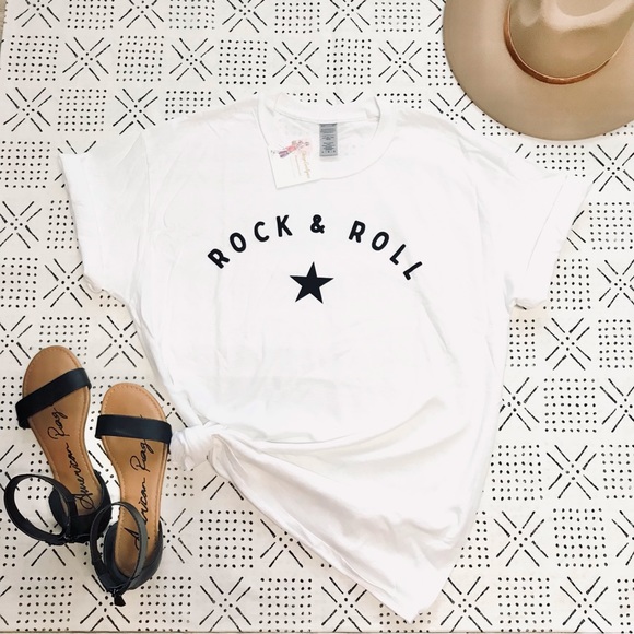 WHITE ROCK & ROLL STAR GRAPHIC T SHIRT - Picture 1 of 5